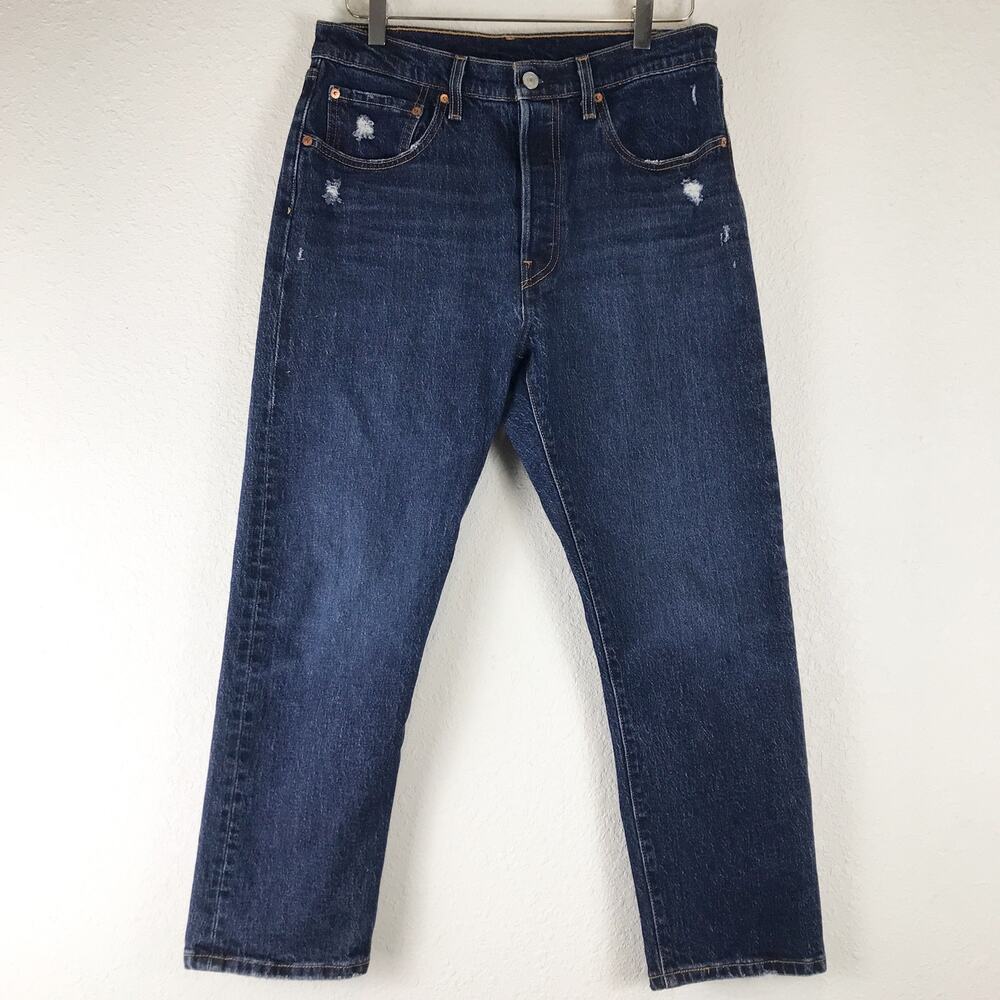 Levi's Women's 501 Cropped Denim Jeans Salsa Dark Indigo Distressed Size 30
